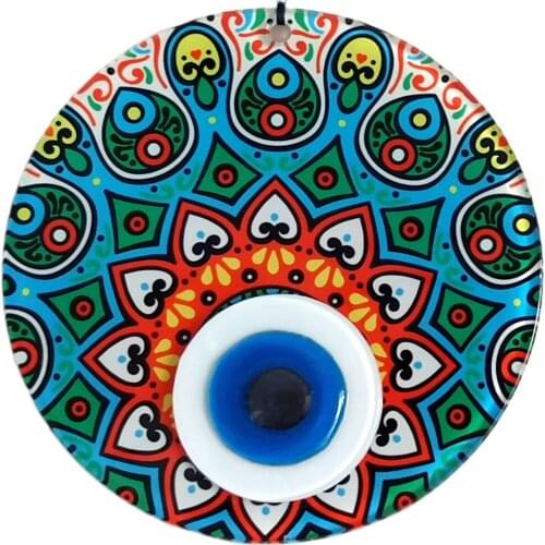 Mandala Patterned Evil Eye Beads Fusion Glass 16 Centimeter Wall Ornament