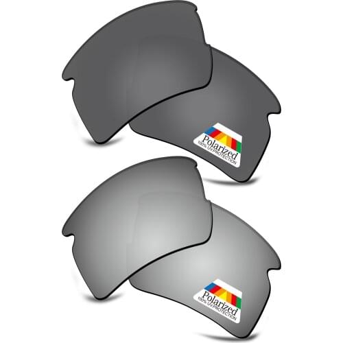 Bwake 2 Pairs Black & Silver Polarized Replacement Lenses for-Oakley Flak 2.0 XL OO9188 Sunglasses Frame