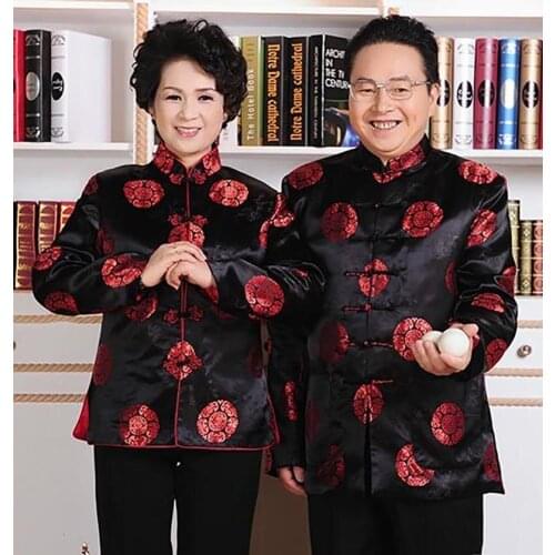 Black Red Chinese Style Tang Clothes Couples New Year Vintage Costume Cheongsam Blouse Women Male Hanfu Jacket