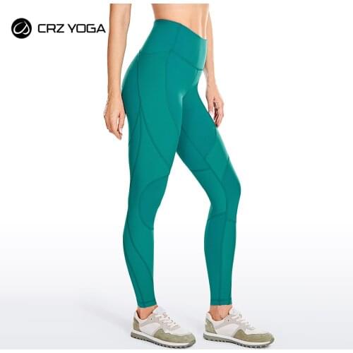 CRZ YOGA Womens High Waisted Ribbed Panel Workout Leggings with Pockets Fitness Yoga Pants Naked Feeling -25 Inches