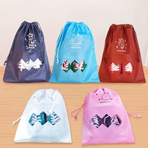 Cartoon Animal Waterproof Shoes Bag Travel Portable Shoe Storage Bag Tote Drawstring Bag Organizer Non-Woven Organizador