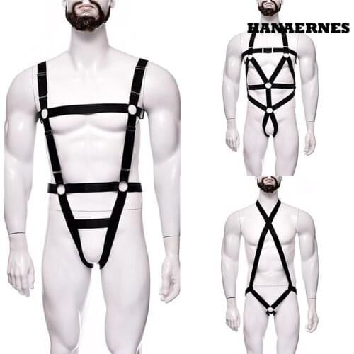 [Mens Samples]Sexy Underwear Leg Ring Elastic Night Club Costume Jockstrap Harness Thongs Set Lingerie Mens Body Chest Straps