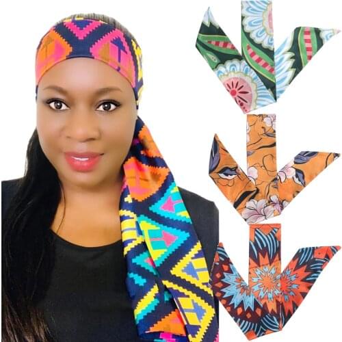 Haimeikang 2021 Long Design Headbands Women Fashion Print Neck Scarves Office Lady Female Hair Bands Fashion Hair Accessories