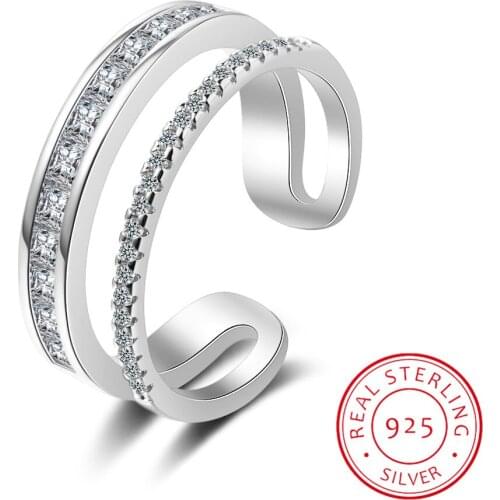 Delicate Double Layer Cubic Zirconia Finger Ring 925 Sterling Silver Open Size Ring For Women Party Jewelry Wholesale S-R782