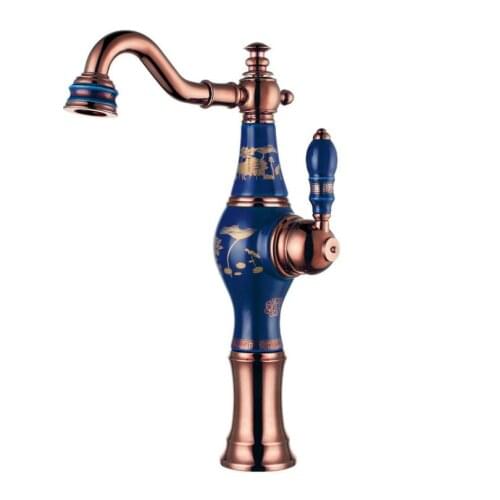 Ceramic rose gold brass Europe style Bathroom hot and cold bathroom Basin Sink Faucet Single Handle water tap