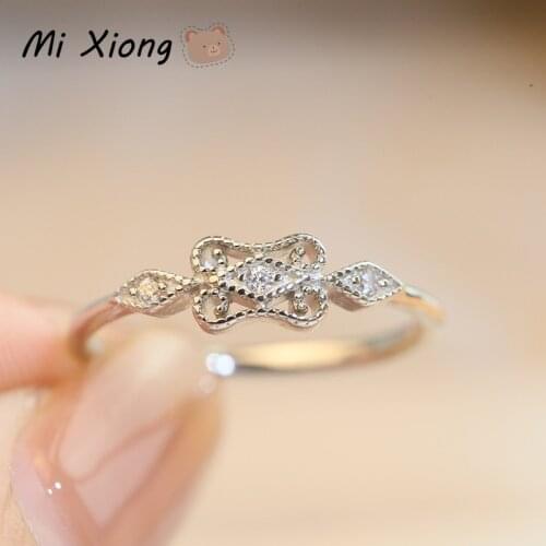 Mi Xiong s925 sterling silver unique craftsmanship irregular shape hollow diamond ring light luxury charm lady brand jewelry