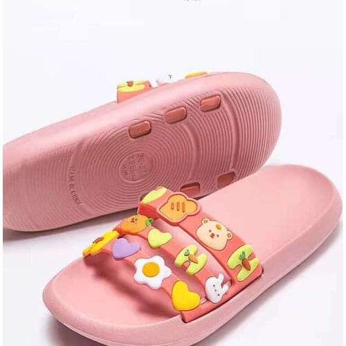 Summer Womens Thick Bottom Cartoon Pattern Word Outside Wearing Slippers Anti-Skid Odor Proof Soft Bottom Home Bathroom Slipper