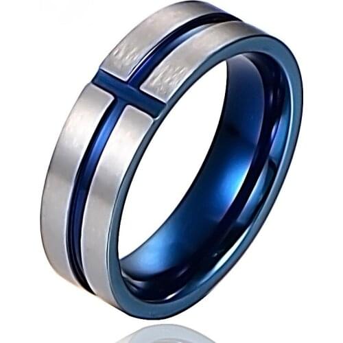 Megin D Stainless Steel Titanium 6mm Cross Grooves Fluting Vintage Rings for Men Women Couple Friends Gift Fashion Jewelry Bague