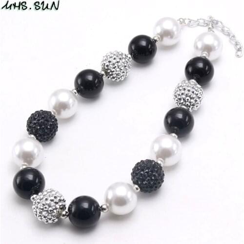 MHS.SUN Fashion Girl Kids Chunky White/Black Color Bubblegum Beads Necklace For Child Chunky Beads Necklace Gift Beaded Jewelry