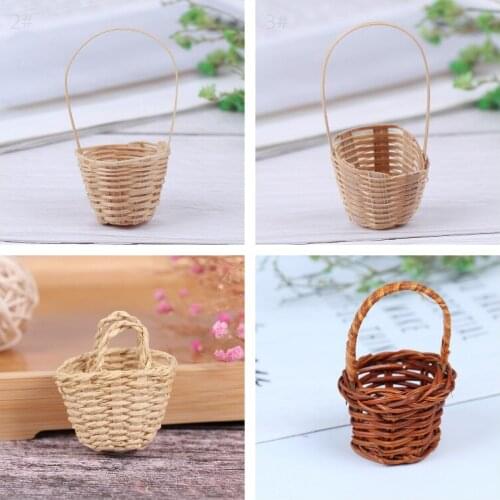 Mini 1/12 Food Storage Basket Dolls Miniature Decoration Dollhouse Rattan Iron Frame Cute Frame Hand-woven Vegetable