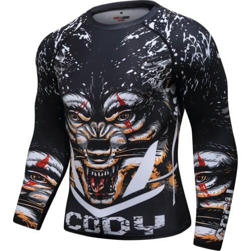 Fashion MMA Running T-Shirt Rashguard Men Long Sleeve T Shirts Bodybuilding MMA Clothing Sport Tops 3D Print T Shirt
