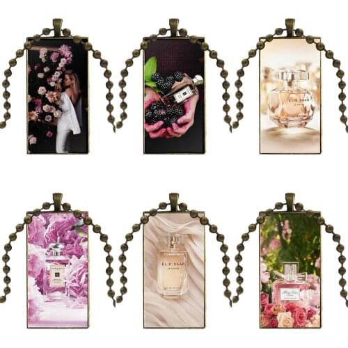 Design Fashion Vintage Glass Women Rectangle Necklace Pendants For Lovers Girl Friend Best Gift Lipstick Perfume Blush