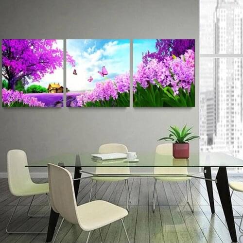 Modular Pictures For Living Room Home Decoration 3 Panel Purple Tree Modern On The Wall Art Abstract Painting On Canvas