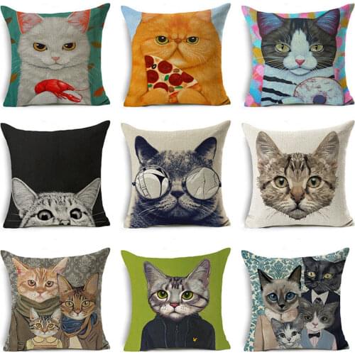 Cartoon New Simple Cute Cat Decoration Children Cushion Cushion Linen Houseware Decoration Sofa Pillowcover 45*45cm