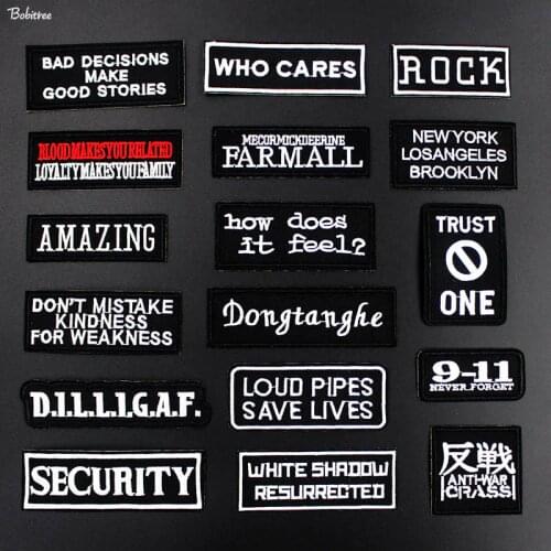 Punk Black White Words Slogan Patches for Cloth Embroidered iron on Badge Labels Sticker for Jacket Jeans DIY Decoration