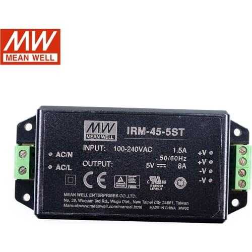 MEAN WELL IRM-45-5ST 40W Screw Terminal Encapsulated Power Module 110V/220V AC to 5V DC 8A 40W Meanwell Module type Power Supply