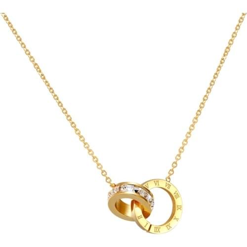 New A Circle Crystal Roman Numerals Double Buckle Woman Necklace Female Titanium Steel Gold Clavicle Necklace Pendant Jewelry