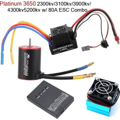 Platinum Waterproof Brushless Motor 3650 2300kv 3100kv 3900kv 4300kv 5200kv w/ 80A Brushless ESC Combo Set for 1/8 1/10 RC Car