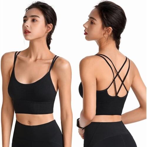 Shockproof Cross Straps Bra Running Gym Sports Bra Top Women Widen Hem Push Up Workout Fitness Yoga Crop Tops Brassiere