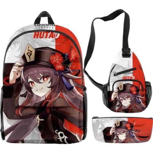 Unisex Game Genshin Impact Backpack Schoolbag 3pcs/Set Boys Girls Cartoon Comic Oxford Waterproof Travel Bicycle Backpack