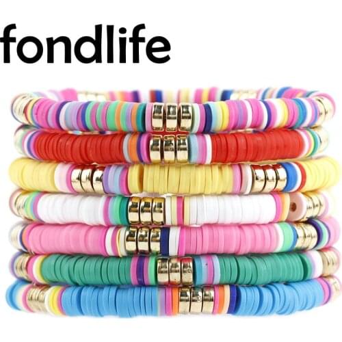 Boho Recyclable Polymer Clay Rainbow Heishi Beads Stretch Bracelet Women Lady 2021 New Fashion 6mm CCB Summer Surf Jewelry Gift