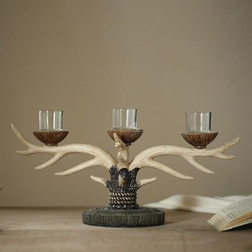 Retro Candlestick ornaments American bottom natural resin imitation antlers creative ornaments high-end atmosphere