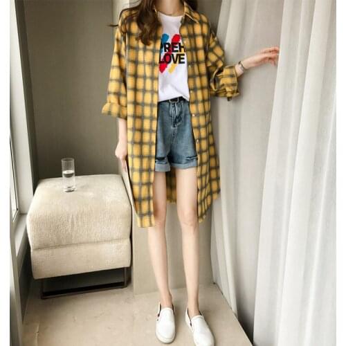 Womens Blouse 2019 New Loose Plaid Shirt Female Long Sleeve Thin Section Sun Protection Long Shirt Women