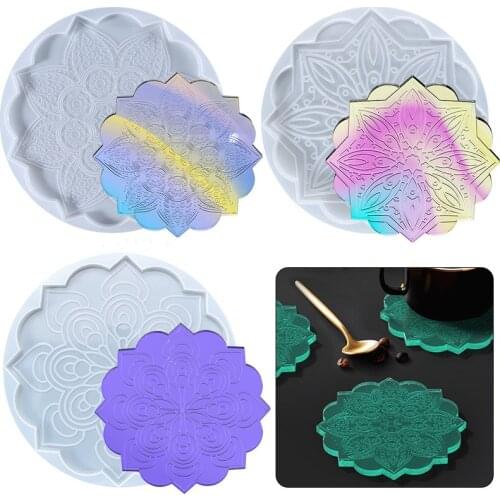 DIY Crystal Resin Silicone Mold Mandala Gasket Cup Pad Round Flower Shaped Silicone Mold Home Ornaments Tray Mould For Resin