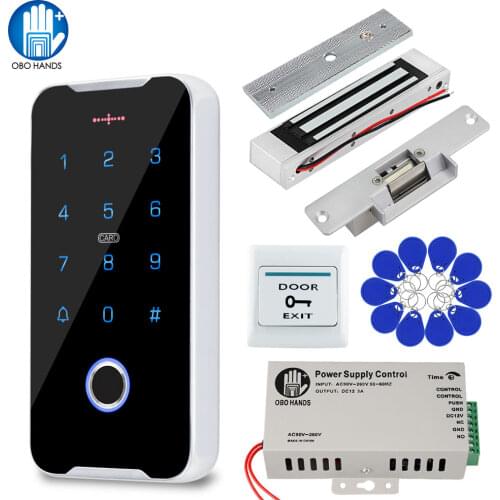 RFID Fingerprint Access Control System 13.56MHz Door Controller with DC12V Power Supply Electronic Lock IP68 Waterproof Outdoor