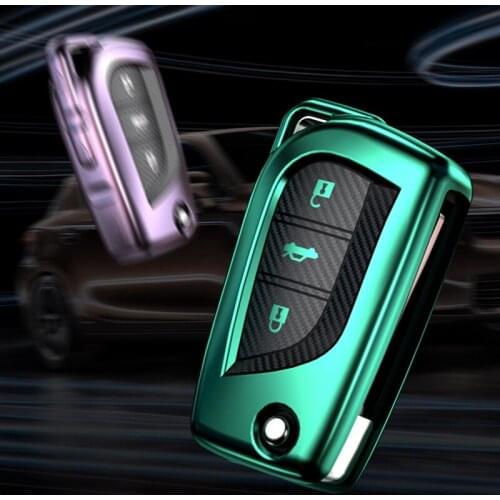 TPU Carbon Fiber Grain Remote Folding Filp Car Key Holder Full Protect Cover Case Shell For Toyota Rav4 Hilux