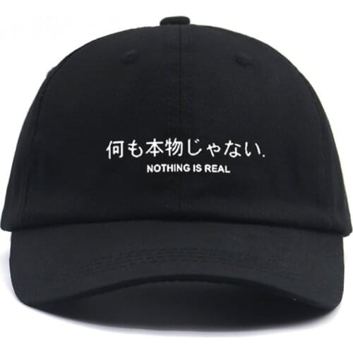 New arrival japanese style sports caps letter embroidery nothing is real dad hat cotton black hip hop baseball cap snapback
