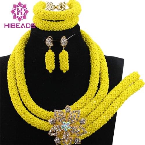 Wedding Crystal Jewelry Sets Yellow African Beads Necklace Earings Crystal Set Women Fashion Party Jewelry Accessories WD386