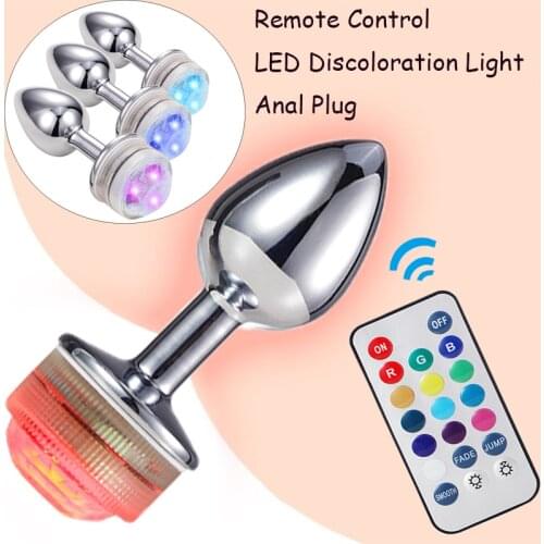Remote Control LED Light-Emitting Base Anal Plug Metal Dildo Butt Plug G-Spot Prostate Massager Anus Expander Unisex Sex Toys