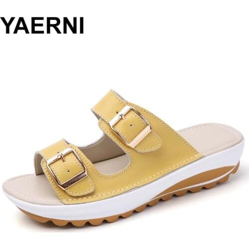 YAERNI women flat sandals Shoes Leisure slippers slip-on round toe comfortable sandals flip flops female shoes beach sandal
