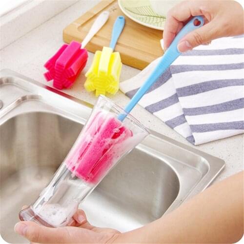 1Pcs Sponge Cup Cleaning Brush Long Handle Glass Bottle Cup Cleaning Tool Easy Clean Bottom Cup No Dead Ends Kitchen Brush