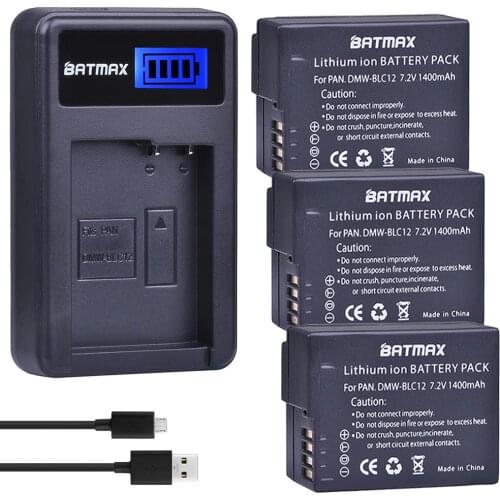 3Pcs DMW-BLC12 DMW-BLC12E BLC12 Batteries + USB LCD Charger for Panasonic Lumix DMC-FZ200,FZ300,FZ1000,FZ2500,G5,G6,G7,GX8,G85