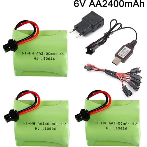 NiMH 6v 2400mah Battery + USB Charger For Rc toys Cars Tanks Robots Boats Trucks Guns SM9 Plug AA 6v Rechargeable Battery Pack
