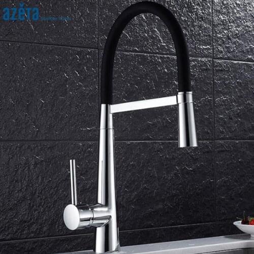 Azeta Chrome Pull Down Kitchen Faucet With Rubber Tube Design Single Handle Deck Mounted Kitchen Tap Torneira AT9914