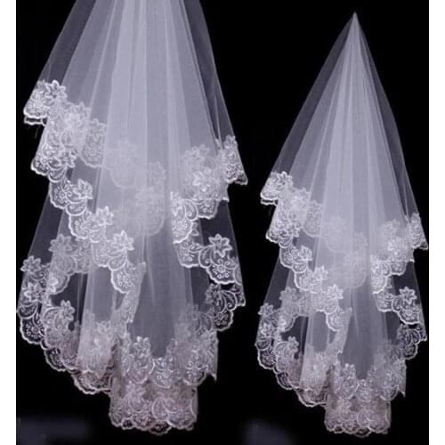 White Lace Appliques Bridal Veil voile de mariee One layer Wedding Accessory veu de noiva longo Without Comb