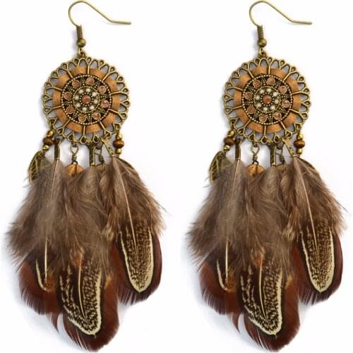 Bohemian Personality Hollow Out Flower Drop Charms Earring Resin Ethnic Tribe Feather Tassel Long Earrings Women Fashion Jewelry