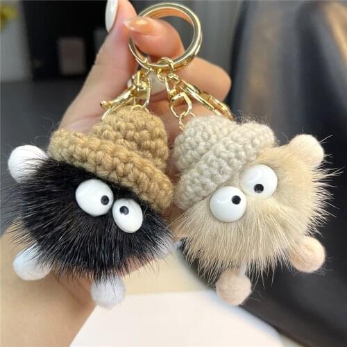 Real Fur Keychain Mink Ball Women Hand Bag Charm Pendant Plush Cute Decoration Car Metal Keyrings Jewelry Trinkets Kids Toy Gift