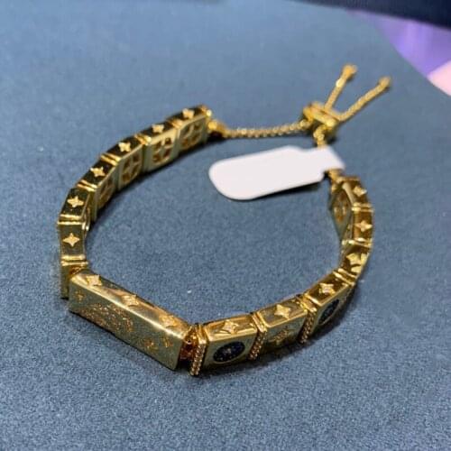 Brand 1:1Luxury Bangle High Quality Copper Bracelet Yellow Gold Color Moon Star Square Adjustable Bracelet Women Jewelry