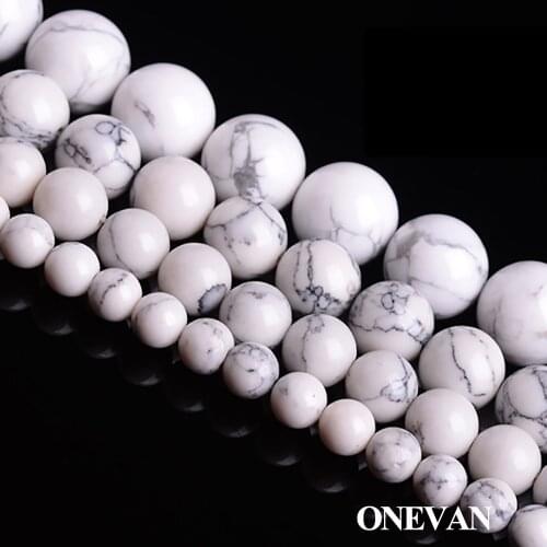 ONEVAN Natural 6-12mm Howlite Beads Smooth Round Loose Stone Bracelet Necklace Jewelry Making Diy Accessories Gift Design