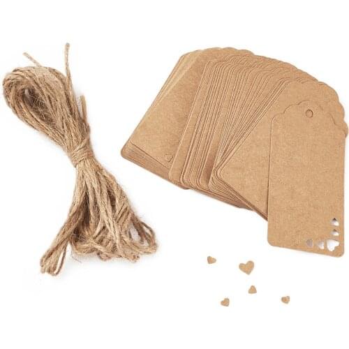 100pcs Jewelry Display Kraft Paper Price Tags with Hemp Rope BurlyWood, 9x4.5x0.03cm