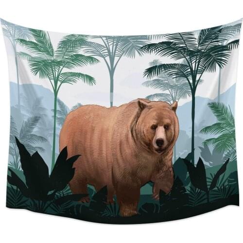 Forest Brown Bear Palm Tree Wall Tapestry Home Wall Decor Bedroom Tapestry Wall Hanging Yoga Mat Picnic Mat
