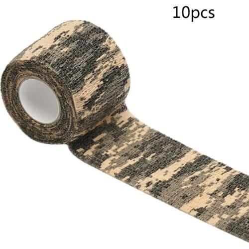 H7JC 10 Rolls/Set 14.76 Feet Woodland Camouflage Self-Adhesive Bandage Non-Woven Fabric Elastic Wrap Protective First Aid Tape