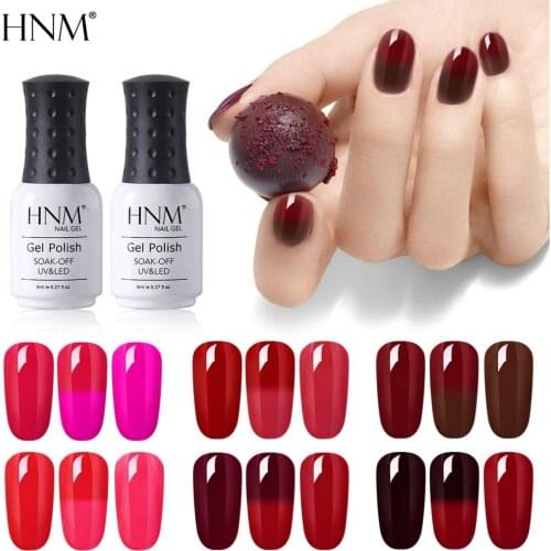 HNM 8ML Wine Red Color Change Thermal Nail Polish Semi Permanent Hybrid Varnish Stamping Enamel Soak Off Gelpolish 6 Colors