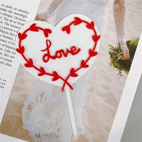 INS Happy Birthday Acrylic Heart Wreath Love Cake Topper Cupcake Topper For Birthday Party Cake Decorations Baby Shower