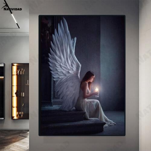 Angel Pray Shooting Art Canvas Painting Wall Decoration Girl Holding Candle Poster Living Room Home Aesthetic Decoration