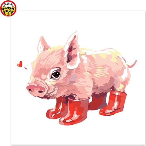 Painting by numbers art paint by number Pig wearing red rain boots Draw on canvas Digital Painting Famous paintings Abstract pai